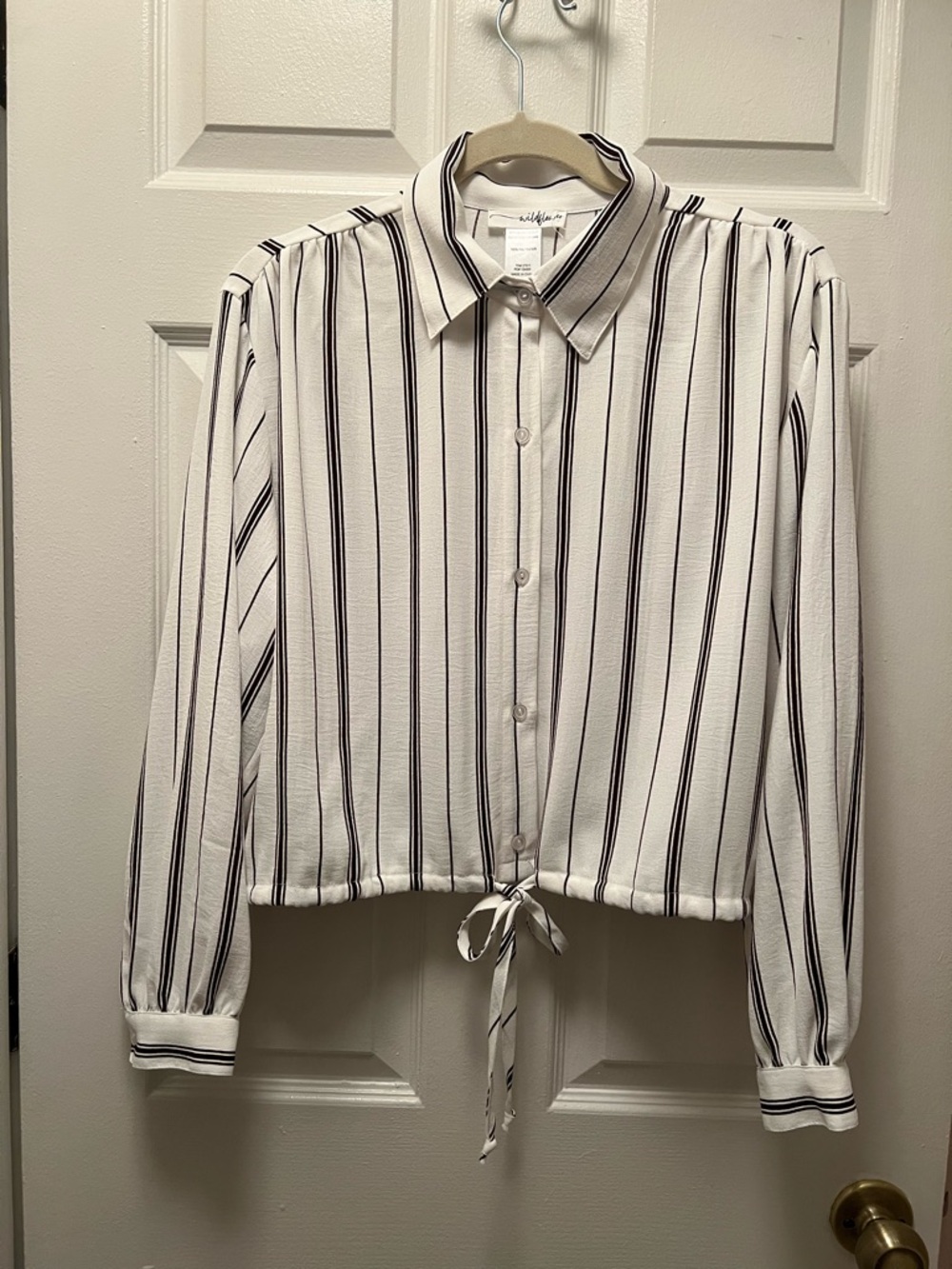 Wildflowers White Button-Up Shirt with Black Stripes